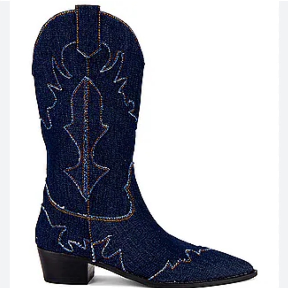 NIB WeWoreWhat Coastal Cowgirl Festival Western Denim Cowboy Boots - EU Size 40